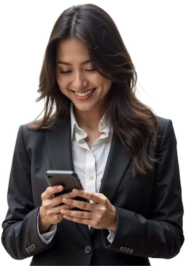A young Filipino professional checking the Youth Champion app on her phone.